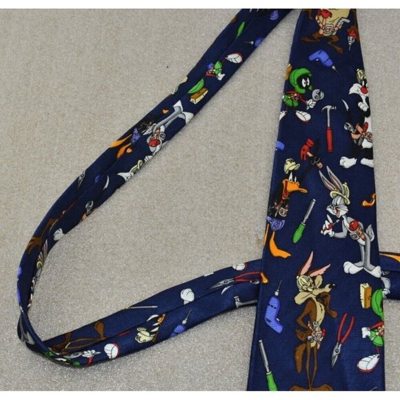 1998 Warner Bros. Classic Looney Tunes Navy Necktie Silk Marvin Daffy Taz - Picture 5 of 8